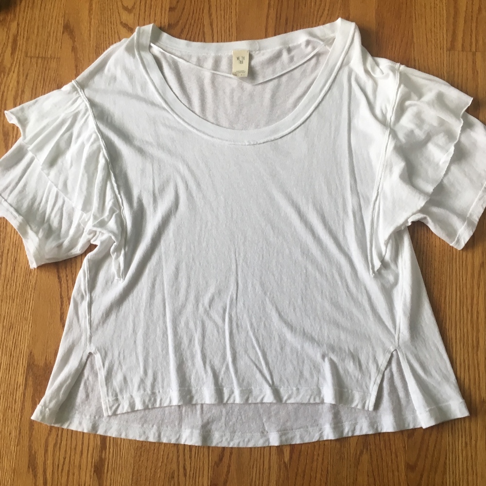We The Free White Ruffle Sleeve Tee